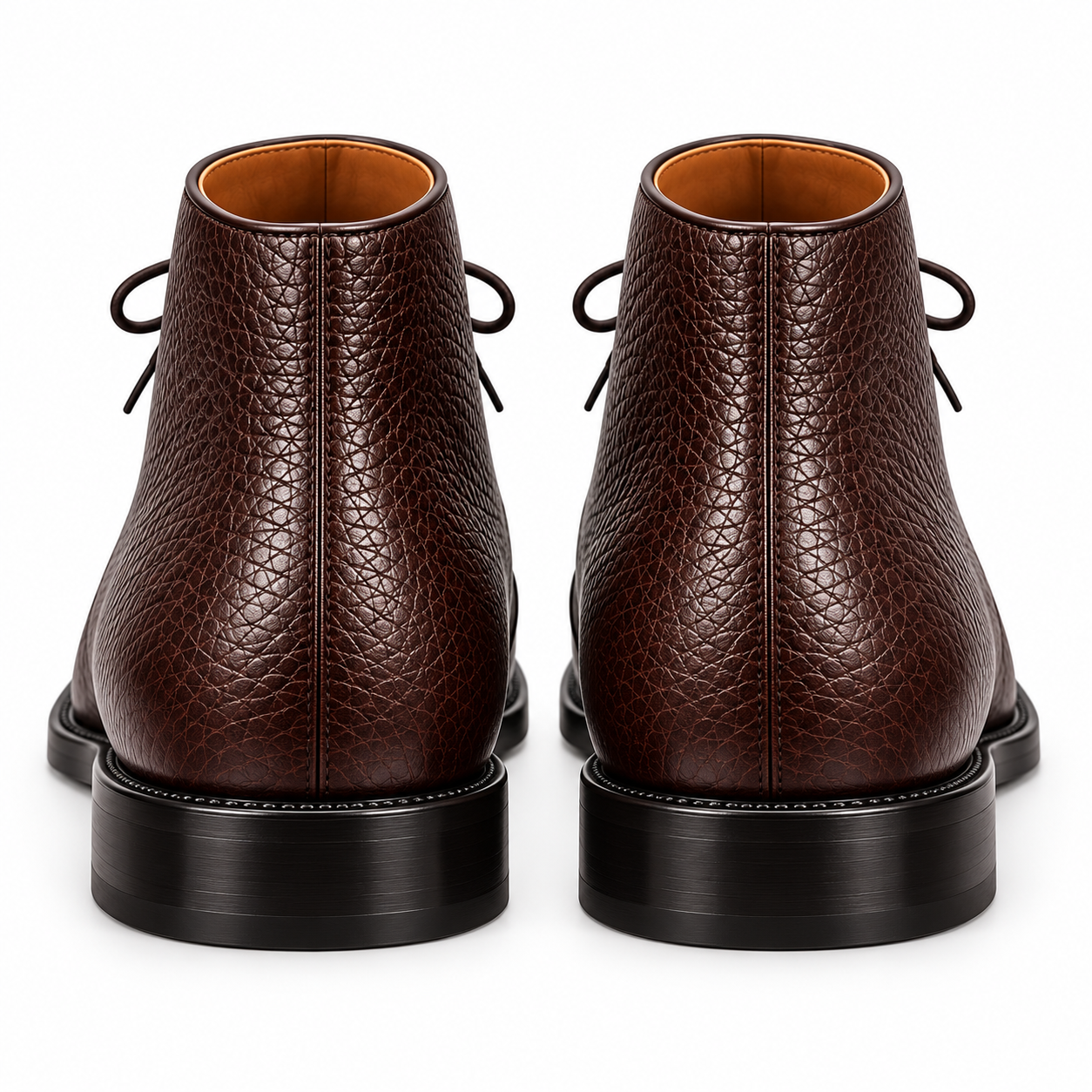 Dark Chocolate Brown Genuine Leather Textured Chukka Boots — Front View