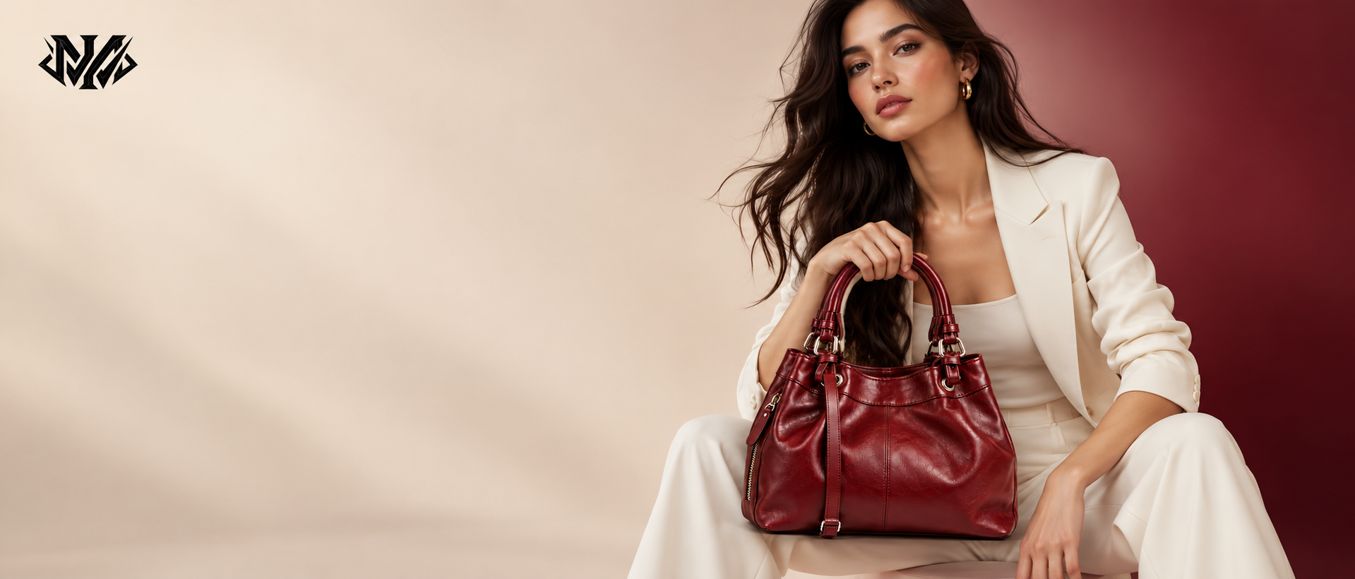 Elegant model with burgundy handbag